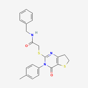 molecular formula C22H21N3O2S2 B2820800 N-benzyl-2-{[3-(4-methylphenyl)-4-oxo-3H,4H,6H,7H-thieno[3,2-d]pyrimidin-2-yl]sulfanyl}acetamide CAS No. 686771-58-4