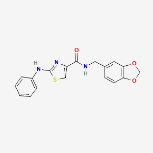molecular formula C18H15N3O3S B2820814 N-(benzo[d][1,3]dioxol-5-ylmethyl)-2-(phenylamino)thiazole-4-carboxamide CAS No. 1105228-65-6