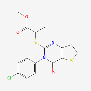 molecular formula C16H15ClN2O3S2 B2820817 methyl 2-{[3-(4-chlorophenyl)-4-oxo-3H,4H,6H,7H-thieno[3,2-d]pyrimidin-2-yl]sulfanyl}propanoate CAS No. 687565-34-0