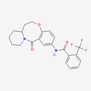 molecular formula C22H21F3N2O3 B2820843 N-{2-oxo-9-oxa-1-azatricyclo[10.4.0.0^{3,8}]hexadeca-3,5,7-trien-5-yl}-2-(trifluoromethyl)benzamide CAS No. 1226453-35-5