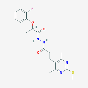 molecular formula C19H23FN4O3S B2820869 N'-{3-[4,6-dimethyl-2-(methylsulfanyl)pyrimidin-5-yl]propanoyl}-2-(2-fluorophenoxy)propanehydrazide CAS No. 1111530-85-8