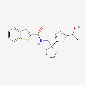 molecular formula C21H23NO2S2 B2820893 N-((1-(5-(1-hydroxyethyl)thiophen-2-yl)cyclopentyl)methyl)benzo[b]thiophene-2-carboxamide CAS No. 2034549-43-2
