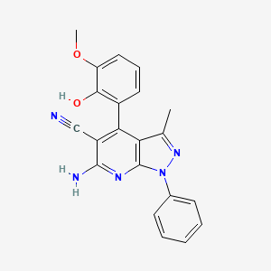 molecular formula C21H17N5O2 B2820963 6-amino-4-(2-hydroxy-3-methoxyphenyl)-3-methyl-1-phenyl-1H-pyrazolo[3,4-b]pyridine-5-carbonitrile CAS No. 885179-18-0