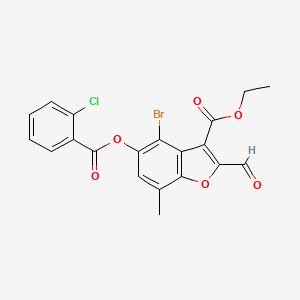 molecular formula C20H14BrClO6 B2821003 Ethyl 4-bromo-5-((2-chlorobenzoyl)oxy)-2-formyl-7-methylbenzofuran-3-carboxylate CAS No. 324538-76-3