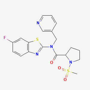 molecular formula C19H19FN4O3S2 B2821036 N-(6-fluoro-1,3-benzothiazol-2-yl)-1-methanesulfonyl-N-[(pyridin-3-yl)methyl]pyrrolidine-2-carboxamide CAS No. 1219383-26-2