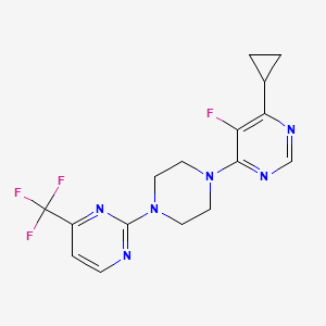 molecular formula C16H16F4N6 B2821053 4-Cyclopropyl-5-fluoro-6-{4-[4-(trifluoromethyl)pyrimidin-2-yl]piperazin-1-yl}pyrimidine CAS No. 2380098-59-7