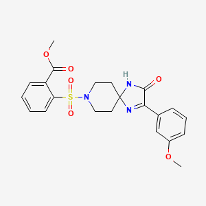 molecular formula C22H23N3O6S B2821122 Methyl 2-{[2-(3-methoxyphenyl)-3-oxo-1,4,8-triazaspiro[4.5]dec-1-en-8-yl]sulfonyl}benzoate CAS No. 1357869-25-0