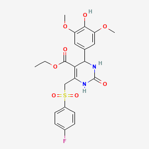 molecular formula C22H23FN2O8S B2821148 ethyl 6-[(4-fluorobenzenesulfonyl)methyl]-4-(4-hydroxy-3,5-dimethoxyphenyl)-2-oxo-1,2,3,4-tetrahydropyrimidine-5-carboxylate CAS No. 866347-56-0