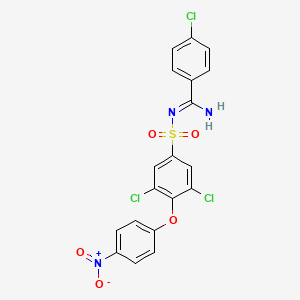 molecular formula C19H12Cl3N3O5S B2821204 N1-[(4-chlorophenyl)(imino)methyl]-3,5-dichloro-4-(4-nitrophenoxy)benzene-1-sulfonamide CAS No. 210411-49-7