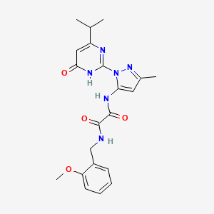 molecular formula C21H24N6O4 B2821209 N1-(1-(4-isopropyl-6-oxo-1,6-dihydropyrimidin-2-yl)-3-methyl-1H-pyrazol-5-yl)-N2-(2-methoxybenzyl)oxalamide CAS No. 1013984-27-4