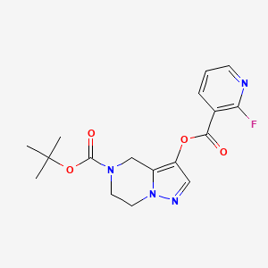 molecular formula C17H19FN4O4 B2821254 Tert-butyl 3-(2-fluoropyridine-3-carbonyl)oxy-6,7-dihydro-4H-pyrazolo[1,5-a]pyrazine-5-carboxylate CAS No. 2411290-45-2
