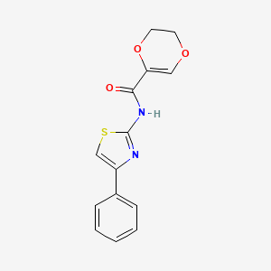 molecular formula C14H12N2O3S B2821257 N-(4-phenylthiazol-2-yl)-5,6-dihydro-1,4-dioxine-2-carboxamide CAS No. 864937-63-3