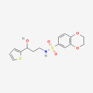molecular formula C15H17NO5S2 B2821261 N-(3-hydroxy-3-(thiophen-2-yl)propyl)-2,3-dihydrobenzo[b][1,4]dioxine-6-sulfonamide CAS No. 1421491-04-4