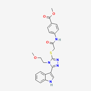 molecular formula C23H23N5O4S B2821338 methyl 4-(2-((5-(1H-indol-3-yl)-4-(2-methoxyethyl)-4H-1,2,4-triazol-3-yl)thio)acetamido)benzoate CAS No. 852144-93-5