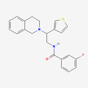 molecular formula C22H21FN2OS B2821383 3-fluoro-N-[2-(1,2,3,4-tetrahydroisoquinolin-2-yl)-2-(thiophen-3-yl)ethyl]benzamide CAS No. 955230-98-5