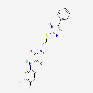 molecular formula C19H16ClFN4O2S B2821384 N'-(3-chloro-4-fluorophenyl)-N-{2-[(4-phenyl-1H-imidazol-2-yl)sulfanyl]ethyl}ethanediamide CAS No. 897457-24-8