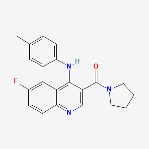 molecular formula C21H20FN3O B2821427 (6-Fluoro-4-(p-tolylamino)quinolin-3-yl)(pyrrolidin-1-yl)methanone CAS No. 1358983-24-0