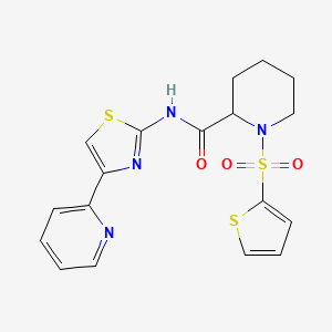 molecular formula C18H18N4O3S3 B2821470 N-(4-(pyridin-2-yl)thiazol-2-yl)-1-(thiophen-2-ylsulfonyl)piperidine-2-carboxamide CAS No. 1049829-83-5