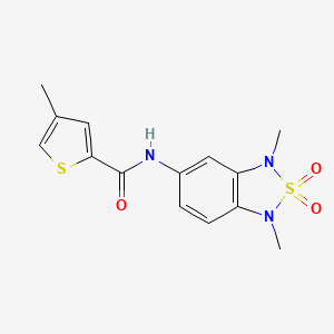 molecular formula C14H15N3O3S2 B2821478 N-(1,3-dimethyl-2,2-dioxido-1,3-dihydrobenzo[c][1,2,5]thiadiazol-5-yl)-4-methylthiophene-2-carboxamide CAS No. 2034456-38-5