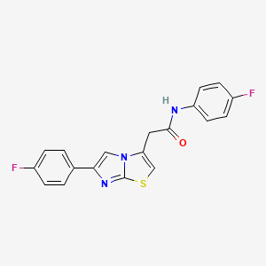 molecular formula C19H13F2N3OS B2821503 N-(4-fluorophenyl)-2-[6-(4-fluorophenyl)imidazo[2,1-b][1,3]thiazol-3-yl]acetamide CAS No. 897464-74-3