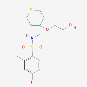 4-fluoro-N-((4-(2-hydroxyethoxy)tetrahydro-2H-thiopyran-4-yl)methyl)-2-methylbenzenesulfonamide