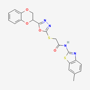 2-((5-(2,3-dihydrobenzo[b][1,4]dioxin-2-yl)-1,3,4-oxadiazol-2-yl)thio)-N-(6-methylbenzo[d]thiazol-2-yl)acetamide