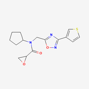 molecular formula C15H17N3O3S B2821522 N-Cyclopentyl-N-[(3-thiophen-3-yl-1,2,4-oxadiazol-5-yl)methyl]oxirane-2-carboxamide CAS No. 2411256-75-0