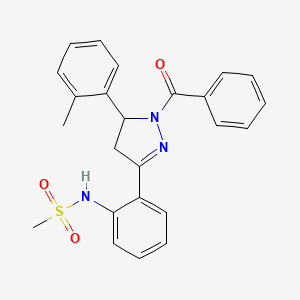 molecular formula C24H23N3O3S B2821546 N-{2-[1-benzoyl-5-(2-methylphenyl)-4,5-dihydro-1H-pyrazol-3-yl]phenyl}methanesulfonamide CAS No. 923218-19-3
