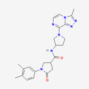 molecular formula C23H27N7O2 B2821595 1-(3,4-dimethylphenyl)-N-(1-(3-methyl-[1,2,4]triazolo[4,3-a]pyrazin-8-yl)pyrrolidin-3-yl)-5-oxopyrrolidine-3-carboxamide CAS No. 2034422-88-1
