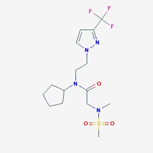 molecular formula C15H23F3N4O3S B2821601 N-cyclopentyl-2-(N-methylmethylsulfonamido)-N-(2-(3-(trifluoromethyl)-1H-pyrazol-1-yl)ethyl)acetamide CAS No. 2034378-91-9