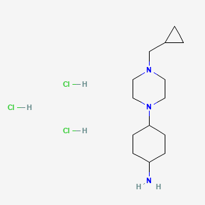 molecular formula C14H30Cl3N3 B2821688 trans-4-(4-(Cyclopropylmethyl)piperazin-1-yl)cyclohexanamine trihydrochloride CAS No. 882660-42-6