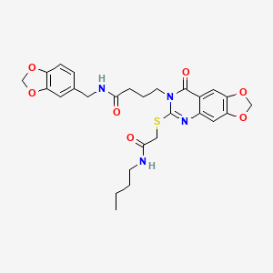 molecular formula C27H30N4O7S B2821898 N-[(2H-1,3-benzodioxol-5-yl)methyl]-4-(6-{[(butylcarbamoyl)methyl]sulfanyl}-8-oxo-2H,7H,8H-[1,3]dioxolo[4,5-g]quinazolin-7-yl)butanamide CAS No. 896681-60-0