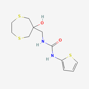 molecular formula C11H16N2O2S3 B2822137 1-[(6-Hydroxy-1,4-dithiepan-6-yl)methyl]-3-(thiophen-2-yl)urea CAS No. 2415473-17-3