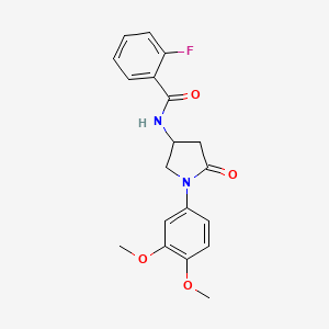 molecular formula C19H19FN2O4 B2822153 N-[1-(3,4-dimethoxyphenyl)-5-oxopyrrolidin-3-yl]-2-fluorobenzamide CAS No. 900996-75-0