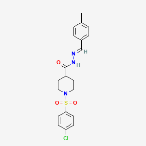 molecular formula C20H22ClN3O3S B2822175 1-(4-chlorobenzenesulfonyl)-N'-[(1E)-(4-methylphenyl)methylidene]piperidine-4-carbohydrazide CAS No. 478030-74-9