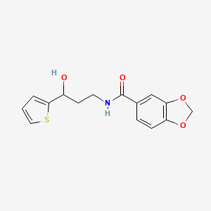 molecular formula C15H15NO4S B2822178 N-(3-hydroxy-3-(thiophen-2-yl)propyl)benzo[d][1,3]dioxole-5-carboxamide CAS No. 1421490-97-2