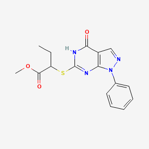 molecular formula C16H16N4O3S B2822189 methyl 2-((4-oxo-1-phenyl-4,5-dihydro-1H-pyrazolo[3,4-d]pyrimidin-6-yl)thio)butanoate CAS No. 850911-73-8