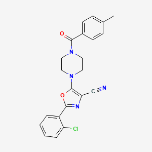 molecular formula C22H19ClN4O2 B2822264 2-(2-chlorophenyl)-5-[4-(4-methylbenzoyl)piperazin-1-yl]-1,3-oxazole-4-carbonitrile CAS No. 946377-48-6