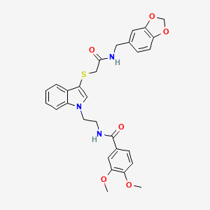 molecular formula C29H29N3O6S B2822269 N-(2-{3-[({[(2H-1,3-benzodioxol-5-yl)methyl]carbamoyl}methyl)sulfanyl]-1H-indol-1-yl}ethyl)-3,4-dimethoxybenzamide CAS No. 851715-47-4