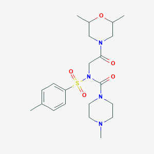 molecular formula C21H32N4O5S B2822276 N-(2-(2,6-dimethylmorpholino)-2-oxoethyl)-4-methyl-N-tosylpiperazine-1-carboxamide CAS No. 899744-81-1