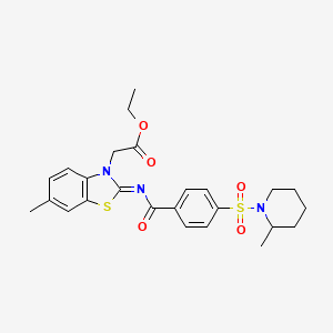 Ethyl 2-[6-methyl-2-[4-(2-methylpiperidin-1-yl)sulfonylbenzoyl]imino-1,3-benzothiazol-3-yl]acetate