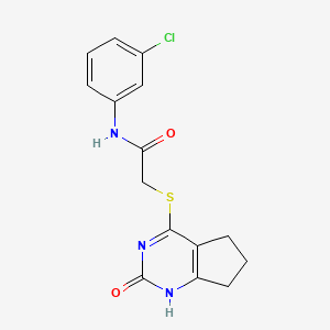 molecular formula C15H14ClN3O2S B2822349 N-(3-chlorophenyl)-2-({2-oxo-1H,2H,5H,6H,7H-cyclopenta[d]pyrimidin-4-yl}sulfanyl)acetamide CAS No. 1001612-27-6