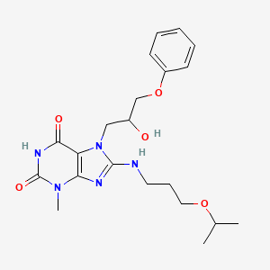 molecular formula C21H29N5O5 B2822361 7-(2-hydroxy-3-phenoxypropyl)-8-((3-isopropoxypropyl)amino)-3-methyl-1H-purine-2,6(3H,7H)-dione CAS No. 941873-88-7