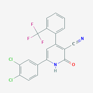 molecular formula C19H9Cl2F3N2O B2822363 6-(3,4-Dichlorophenyl)-2-hydroxy-4-[2-(trifluoromethyl)phenyl]nicotinonitrile CAS No. 478261-50-6