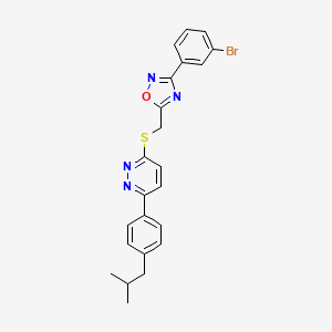 molecular formula C23H21BrN4OS B2822371 3-(3-Bromophenyl)-5-(((6-(4-isobutylphenyl)pyridazin-3-yl)thio)methyl)-1,2,4-oxadiazole CAS No. 1115286-18-4