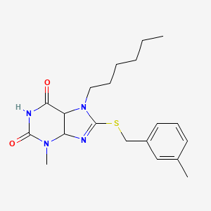 molecular formula C20H26N4O2S B2822378 7-hexyl-3-methyl-8-{[(3-methylphenyl)methyl]sulfanyl}-2,3,6,7-tetrahydro-1H-purine-2,6-dione CAS No. 375363-60-3