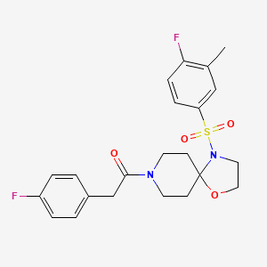 molecular formula C22H24F2N2O4S B2822385 4-[(4-氟-3-甲基苯基)磺酰]-8-[(4-氟苯基)乙酰]-1-氧-4,8-二氮杂螺[4.5]癸烷 CAS No. 946339-71-5