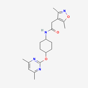 molecular formula C19H26N4O3 B2822390 2-(3,5-dimethylisoxazol-4-yl)-N-((1r,4r)-4-((4,6-dimethylpyrimidin-2-yl)oxy)cyclohexyl)acetamide CAS No. 2034438-88-3