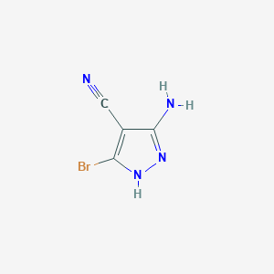 molecular formula C4H3BrN4 B2822401 5-Amino-3-bromo-1H-pyrazole-4-carbonitrile CAS No. 1384973-12-9