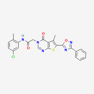 molecular formula C24H18ClN5O3S B2822440 N-(5-chloro-2-methylphenyl)-2-(5-methyl-4-oxo-6-(3-phenyl-1,2,4-oxadiazol-5-yl)thieno[2,3-d]pyrimidin-3(4H)-yl)acetamide CAS No. 1243030-64-9